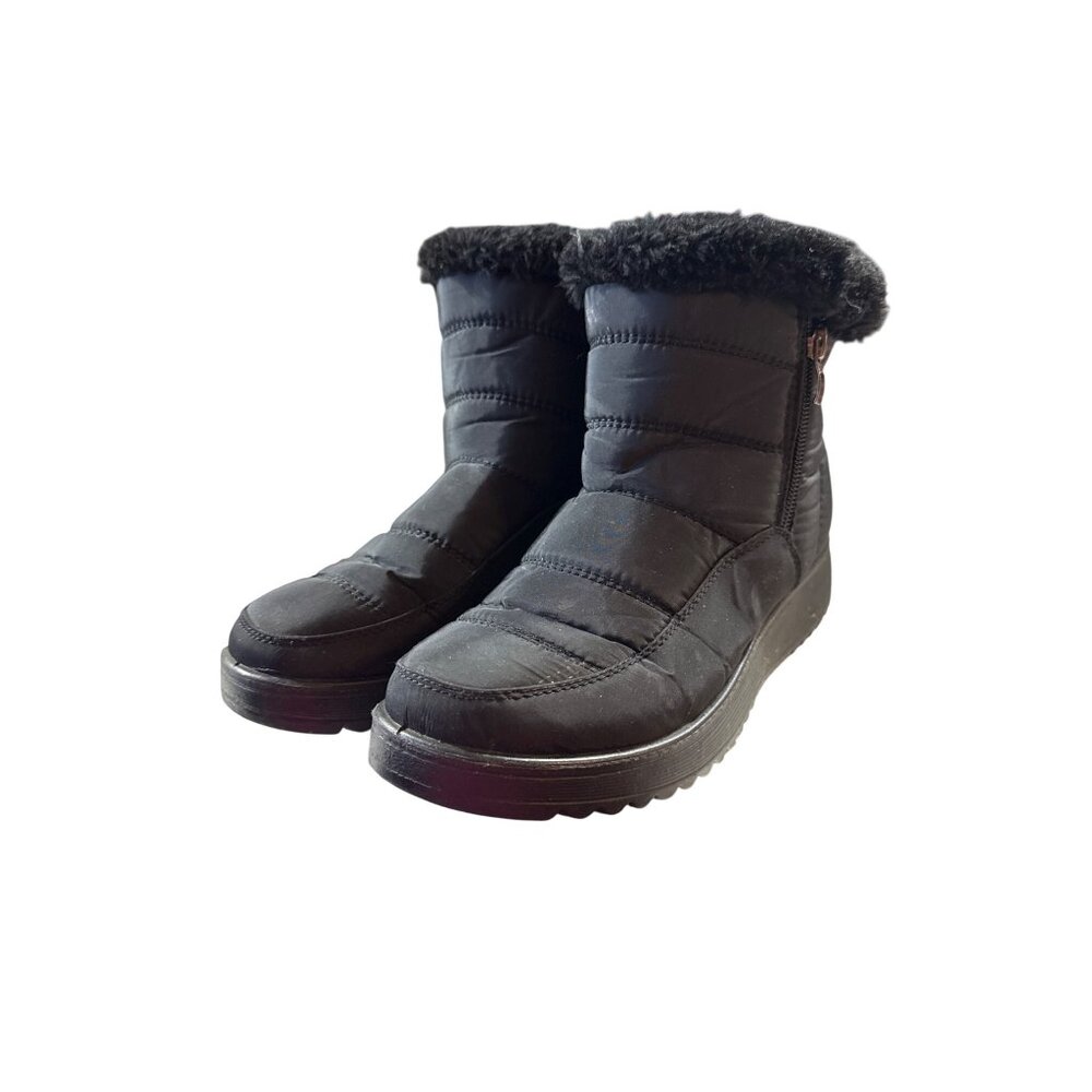 Black Faux Fur-Lined Winter Boots With‎ Side Zipper Closure Women's Size 5